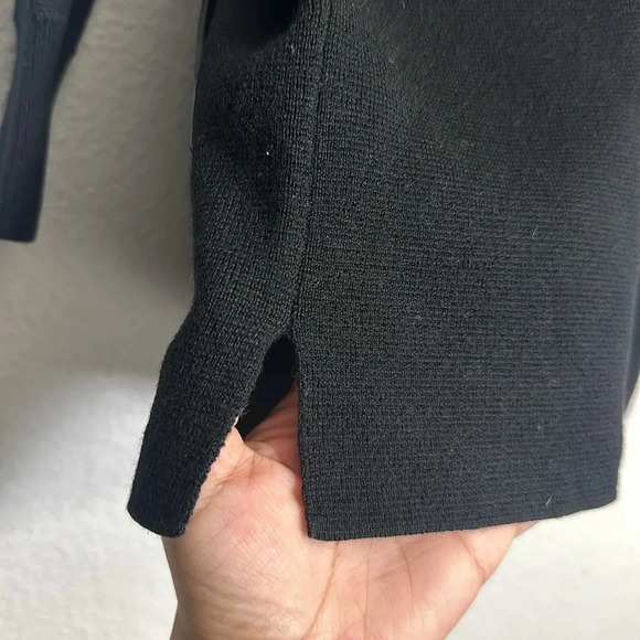 J Crew Merino Wool Black Long Sleeve Top Front Leather Pockets Size Small - Picture 7 of 11